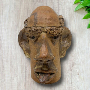 Vintage Funny Face Tongue Lidded Jar Studio Art Pottery Spaghetti Hair Signed